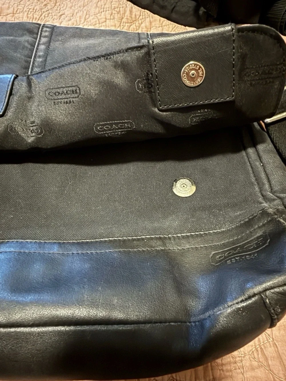 Black Coach Messenger Bag Canvas Leather Unisex Classic